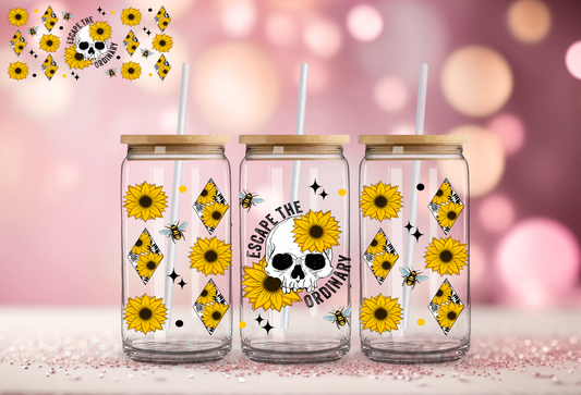 SUNFLOWERS AND SKULL GLASS CAN WRAP